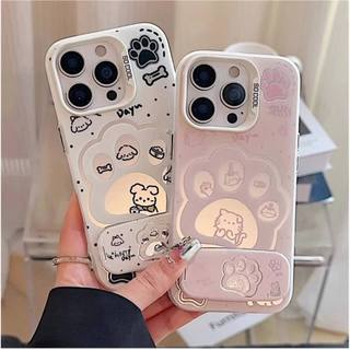 เรืองแสง For IPhone 16 15 14 13 11 12 17 Pro max XR XS X 7 8 plus เคส คู่แมวกรงเล็บพับกระจกเงาตัวยึดนุ่มเคส เคสคุณภาพสูง