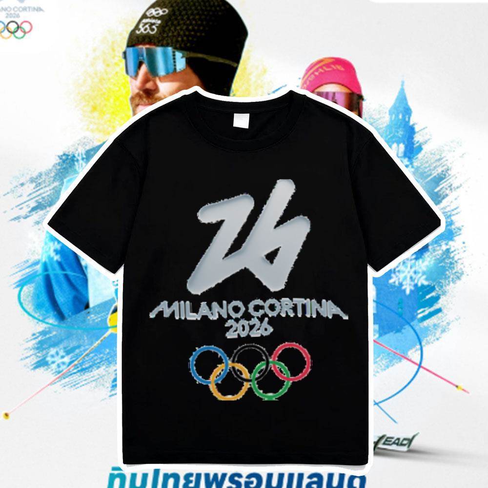 เสื้อยืด unisex เสื้อโอลิมปิก MILANO CORTINA 2026 OLYMPIC GAMES T-Shirt ผ้าCotton 100% นุ่มและสบาย
