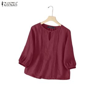 ZANZEA ผู้หญิงเกาหลีฤดูใบไม้ร่วงลําลองลูกเรือคอ 3/4 แขนโคมไฟ…