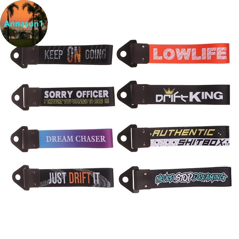 Annasun 1PC Tow Strap รถรถพ่วงสาย Tow Bar ไนลอนรถ Tow เชือก Hook กันชนหน้าตกแต่ง Tow Hook กล่องปรับแ