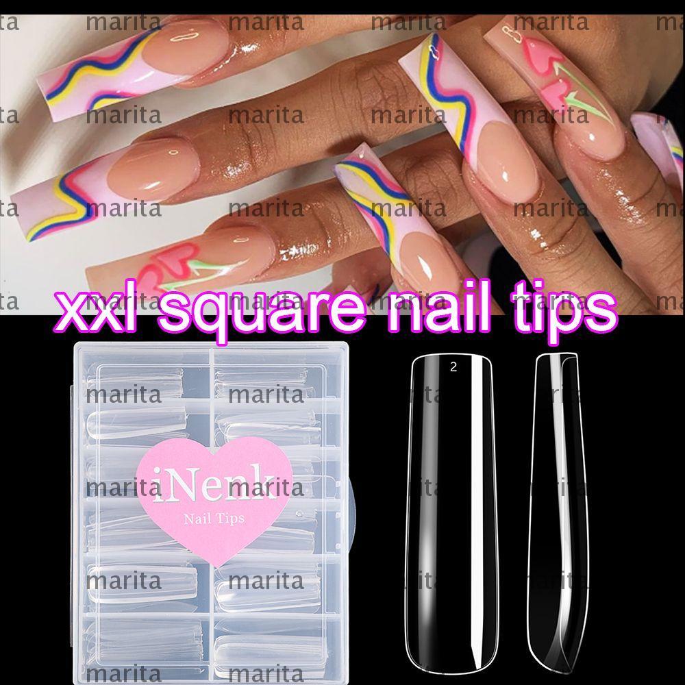 MARITA 120 ชิ้น Full Cover Nail Tips ทนทาน Soft Gel Nail Tips Taperad Square Nail Tips