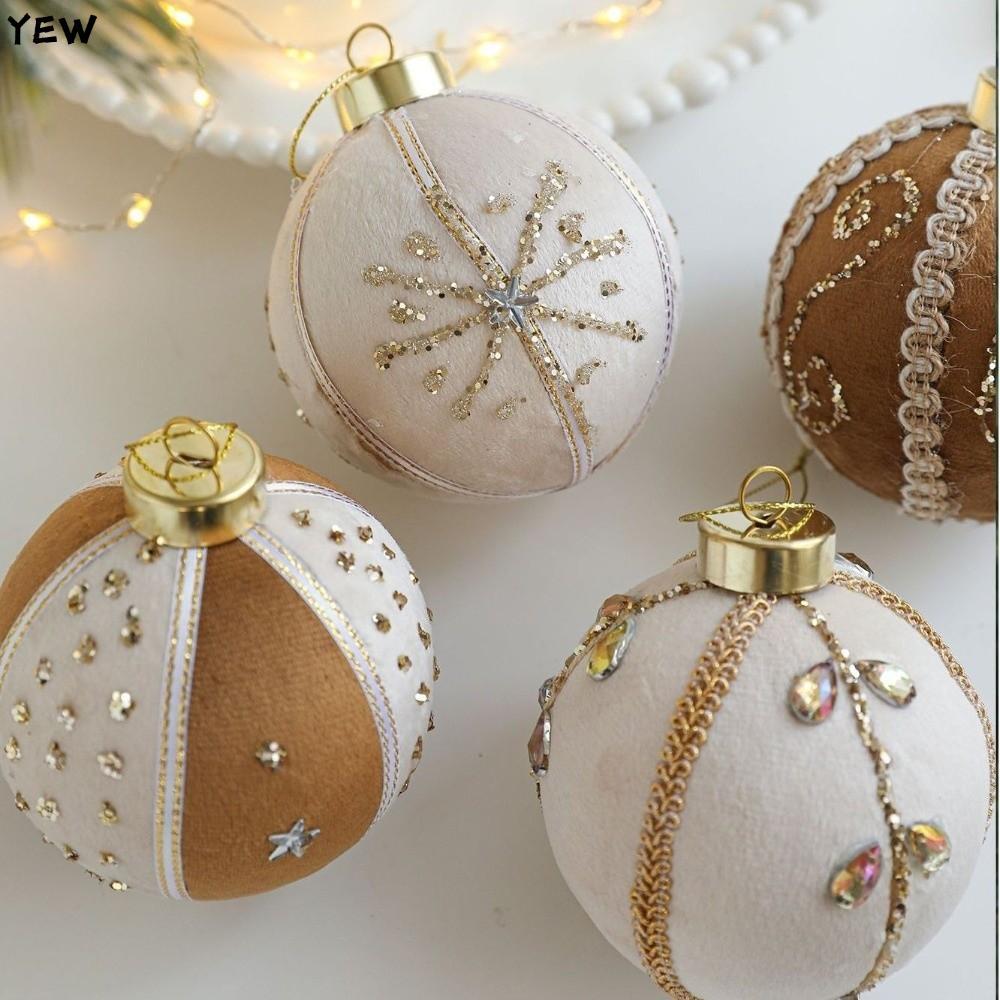 YEW Christmas Tree Ball แขวนเครื่องประดับ, 8 ซม.กาแฟ Xmas Tree ตกแต่ง,โฟมผ้า Glitter จี้คริสต์มาส Ho