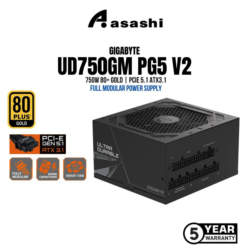 Gigabyte UD750GM PG5 V2 750W 80+ ทอง, PCIE 5.1 ATX3.1 แหล่งจ่ายไฟแบบโมดูลาร์เต็มรูปแบบ