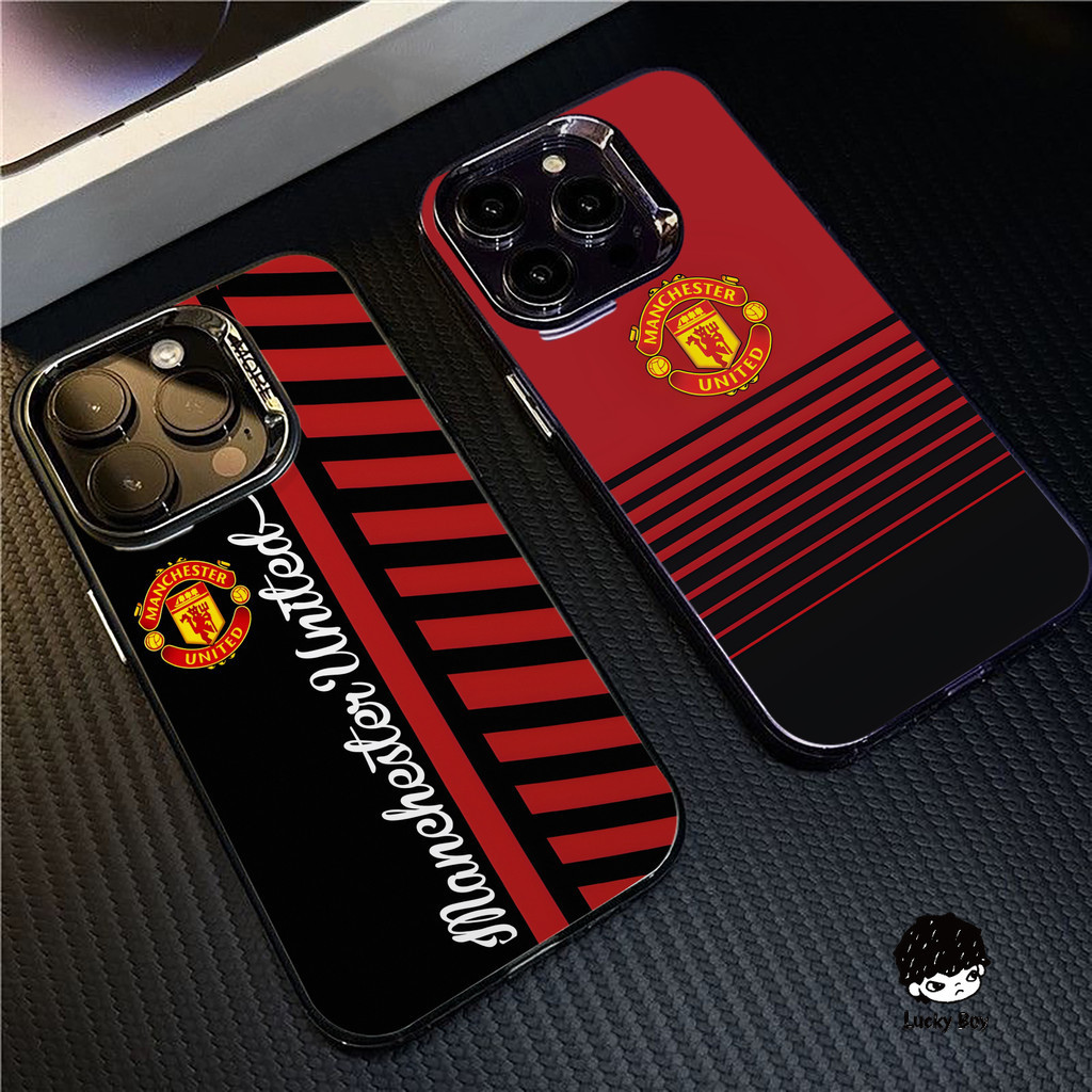 เคสไอโฟนiPhone 17 Pro Max สโมสรดาวฟุตบอล Simple สีทึบ Frosted Electroplate เลนส์ป้องกันเคสโทรศัพท์สําหรับ iPhone 17 Pro Max 16 15 14 13 12 11 7 8 Plus X Xr Xs Max