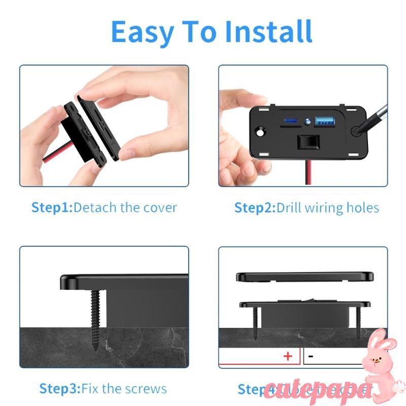 Cutep 2-Port 12-24V Wall Mount Outlet แผง 20W USB C QC3 0 18W พอร์ต USB ชาร์จซ็อกเก็ตพร้อมปุ่มสลับสํ