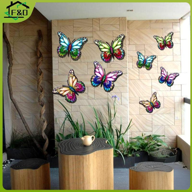 F&O 2D โลหะผีเสื้อ Wall Art Decor สําหรับห้องนั่งเล่นสวนกลางแจ้งในร่มแขวนผนังตกแต่ง.