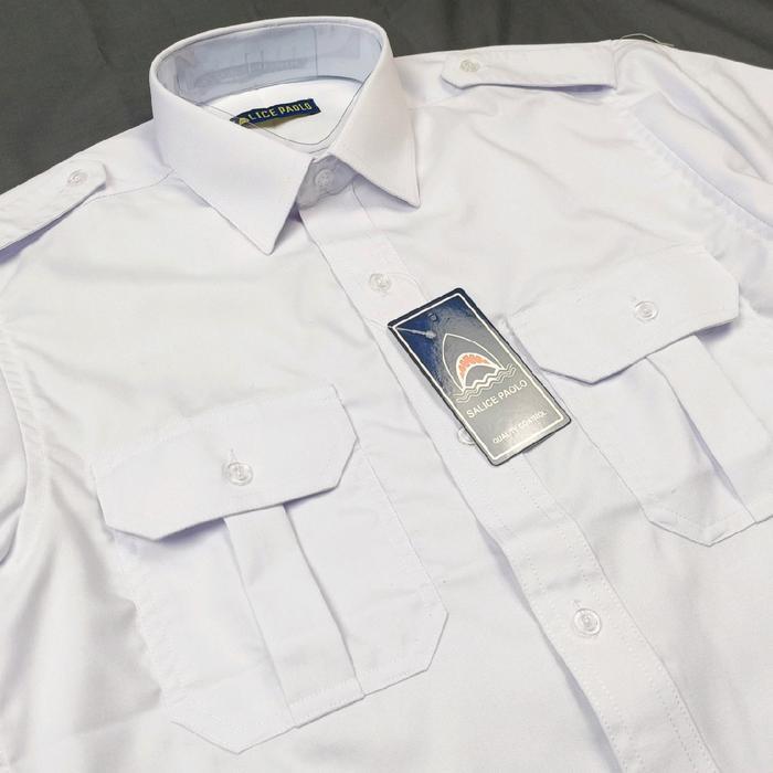 KEMEJA Sale Paolo Mens White Civil Servant Pilot Shirt Short Sleeve Oxford Thick Stand Up Collar Off