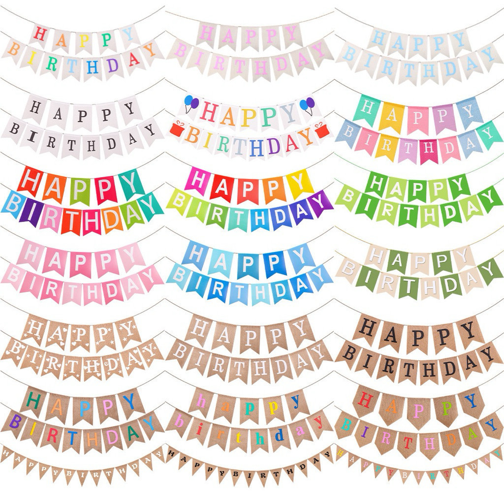 🇹🇭(ร้านไทย) ธงวันเกิดกลาง HAPPYBIRTHDAY ตกแต่งงานวันเกิด สีสันสดใส