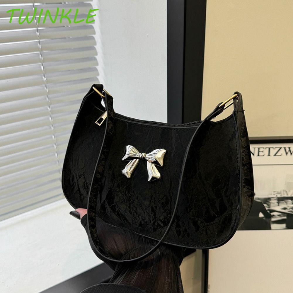 TWINKLE1 Bowknot Armpit Bag, Korean Pu Leather Bow Underarm Bag, Fashion Sweet Y2k Solid Color Women