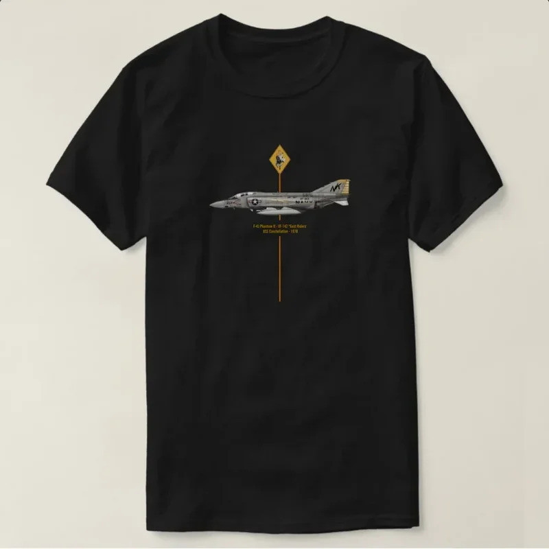 VF-142 Ghostriders Fighter Squadron F-4J Phantom II Fighter เสื้อยืดผู้ชาย คอตตอน 100% คอกลม แขนสั้น