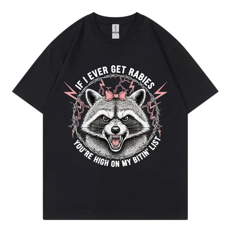 SAYA หากฉันสัมผัสเพื่อ Rabies คุณจะเป็นรายการโปรดของฉันตลก Raccoon Graphic เสื้อยืด Unisex แฟชั่น V
