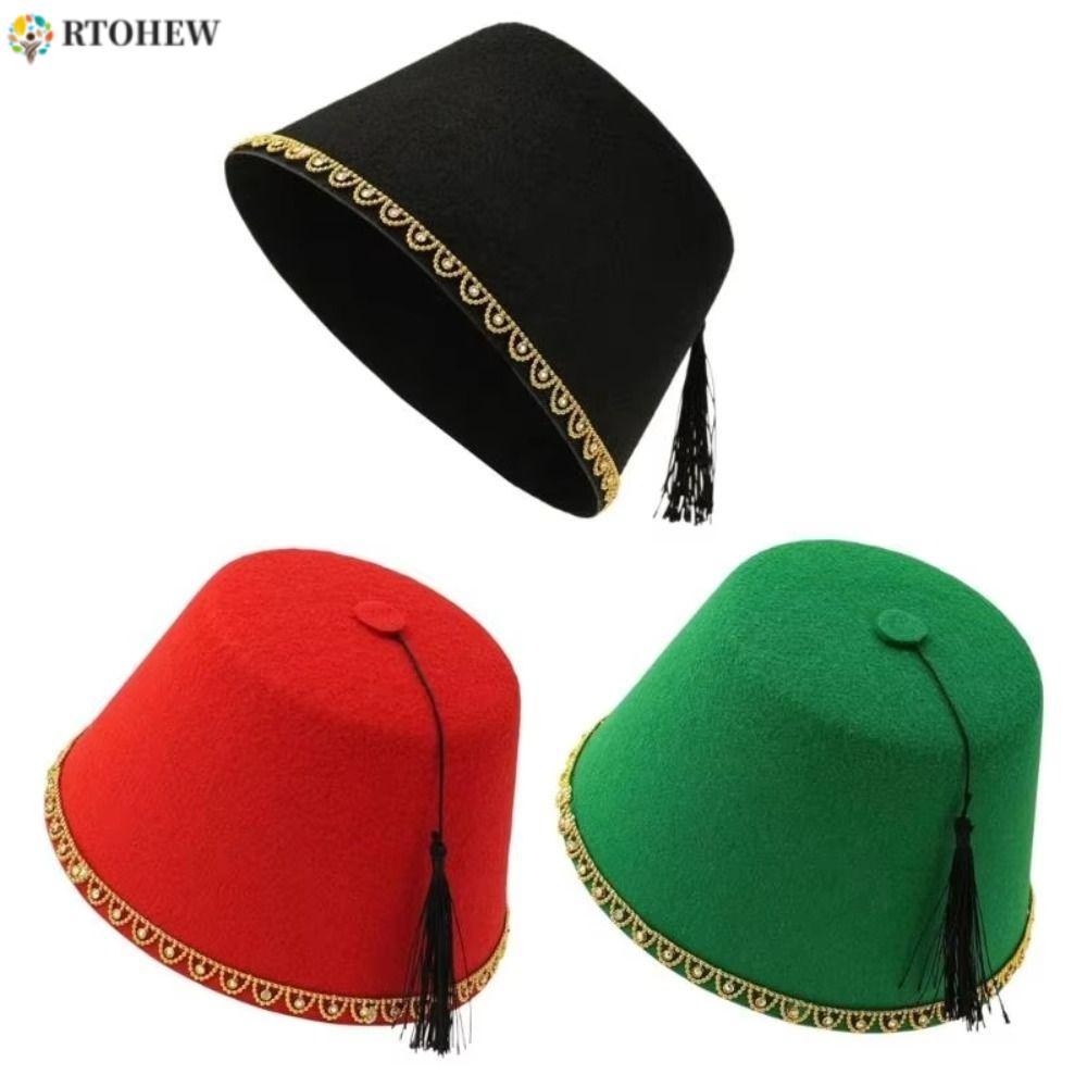 RTOHEW Felt Fez Cap, Breathable Round Tarboosh Fez Hat, Universal Ottoman Red Color Moroccan Hat Tas