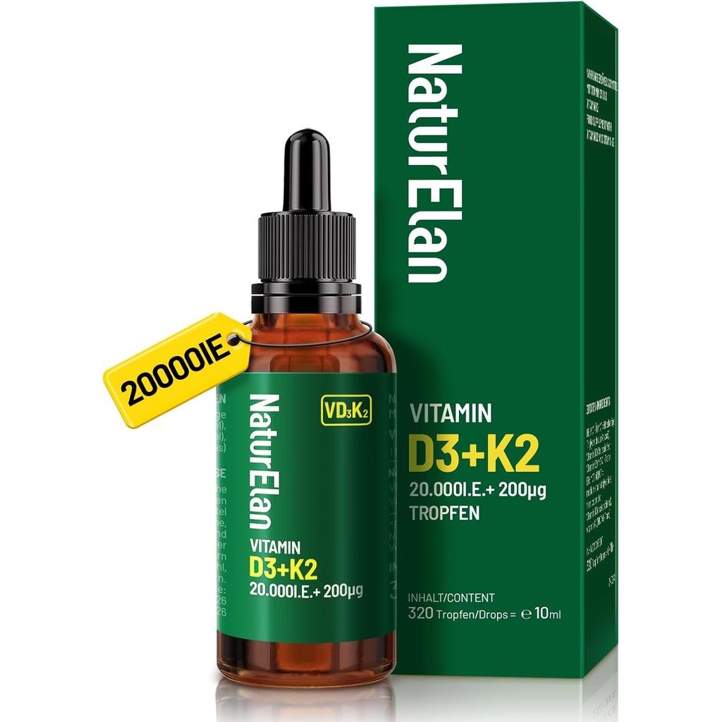 หยดวิตามิน D3 K2 High Dose - 20000 IU + วิตามิน K2 MK7 200 mcg ต่อโดส มังสวิรัติ ไม่มีสารปรุงแต่ง ทด