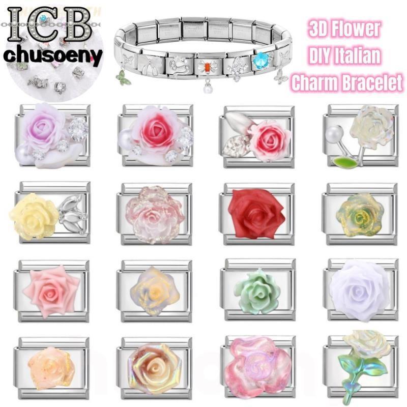 ยอดนิยมรักเพชรผีเสื้อดอกไม้อิตาเลี่ยน Charm Links Fit 9 มม.สร้อยข้อมือสแตนเลสทําเครื่องประดับ