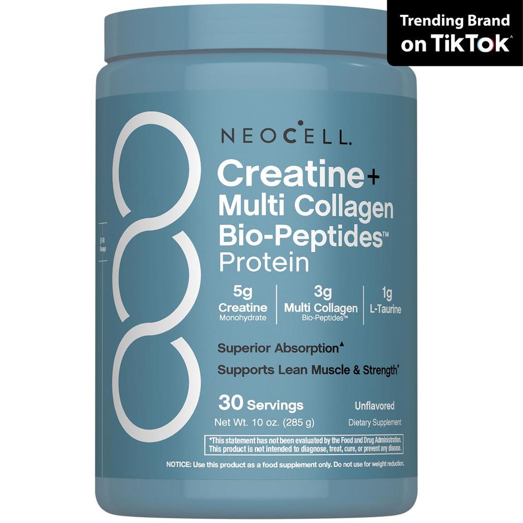 NeoCell Creatine Monohydrate Powder - พร้อมคอลลาเจนหลายเปปไทด์ - 30 เสิร์ฟ - รสไม่ปรุงแต่ง - สําหรับ