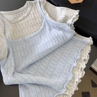 COCO-เสื้อยืดสตรี เสื้อแขนสั้น สี Splicing คอกลม เรียบง่าย น่ารัก แฟชั่นฤดูร้อน