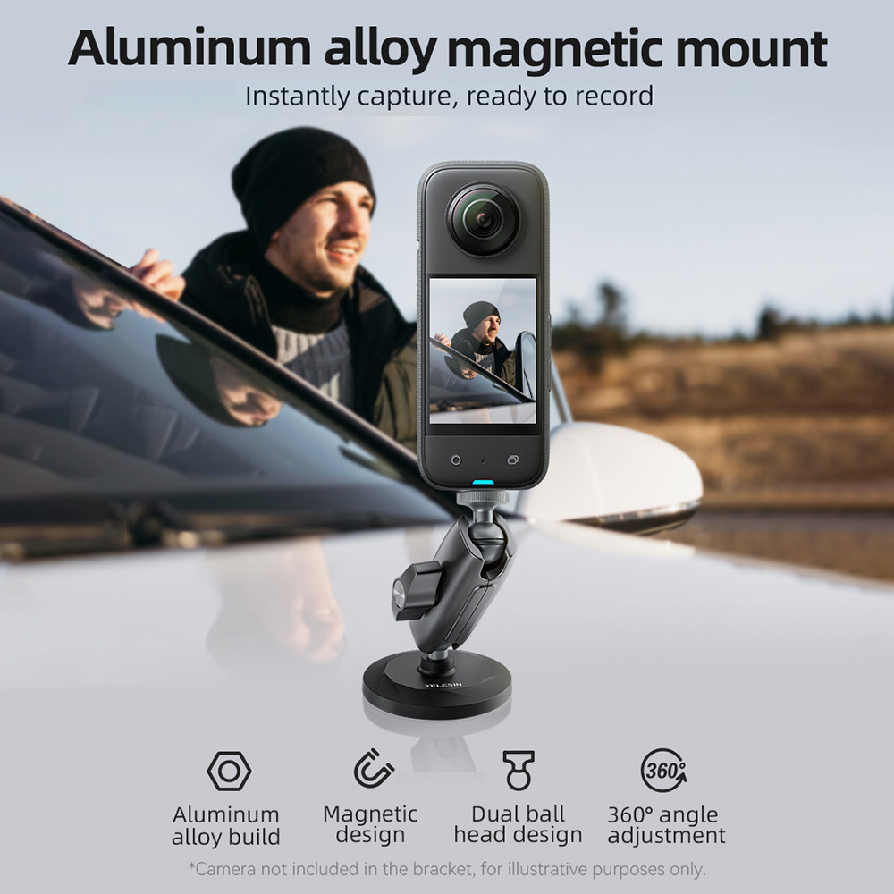 TELESIN CMM-001 Magnetic Camera Mount Aluminium Alloy Dual 360°หัวบอลหมุนได้พร้อมอะแดปเตอร์กีฬาและสก