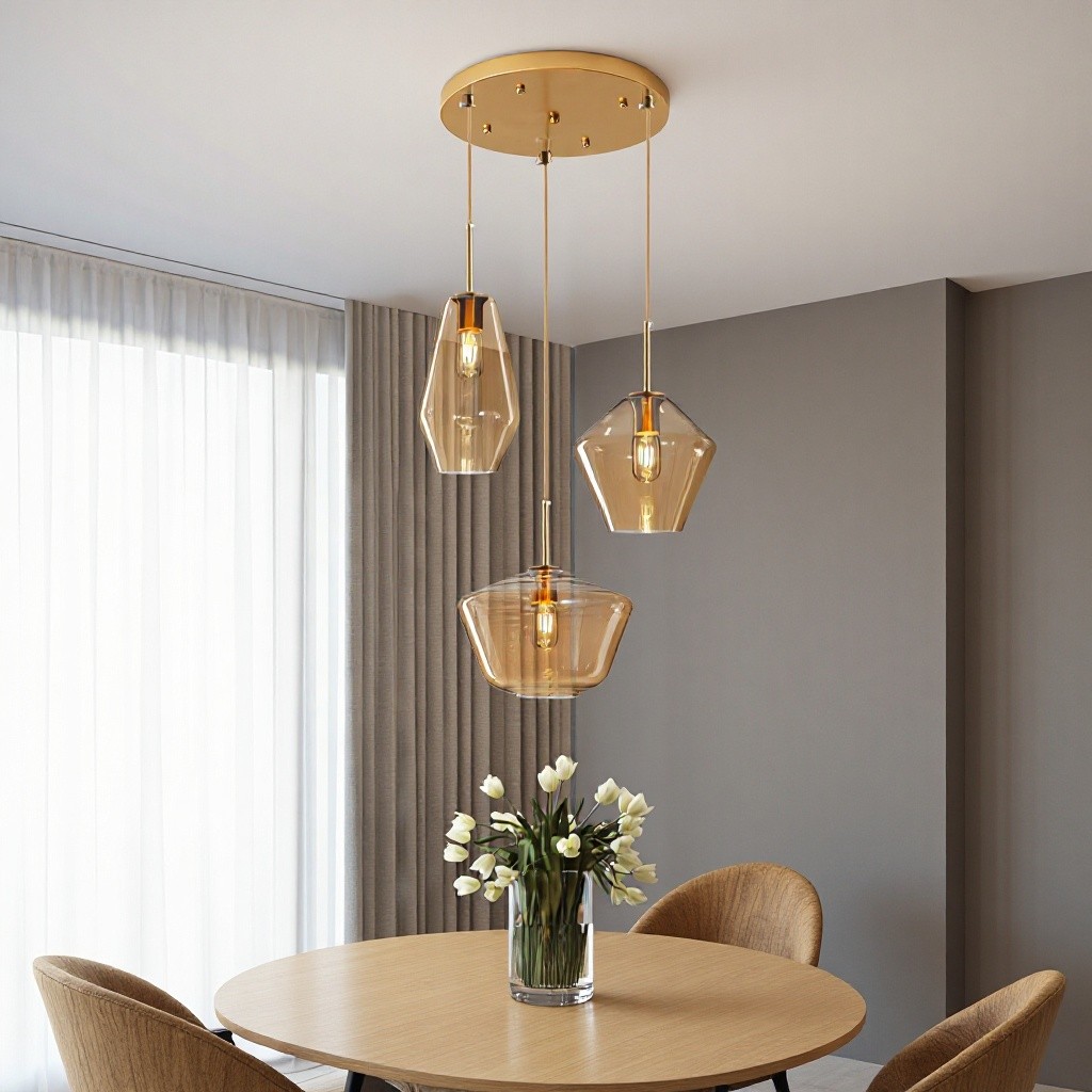 Modern minimalist and elegant glass chandelier in cognac color for hotel projects, guest room bedsid