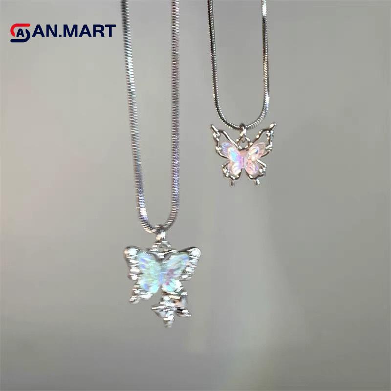 AN.MART ประณีตเงาผีเสื้อ Clavicle Chain จี้ผีเสื้อหรูหรา Nelace แฟชั่น Simple Nelace เครื่องประดับอุ