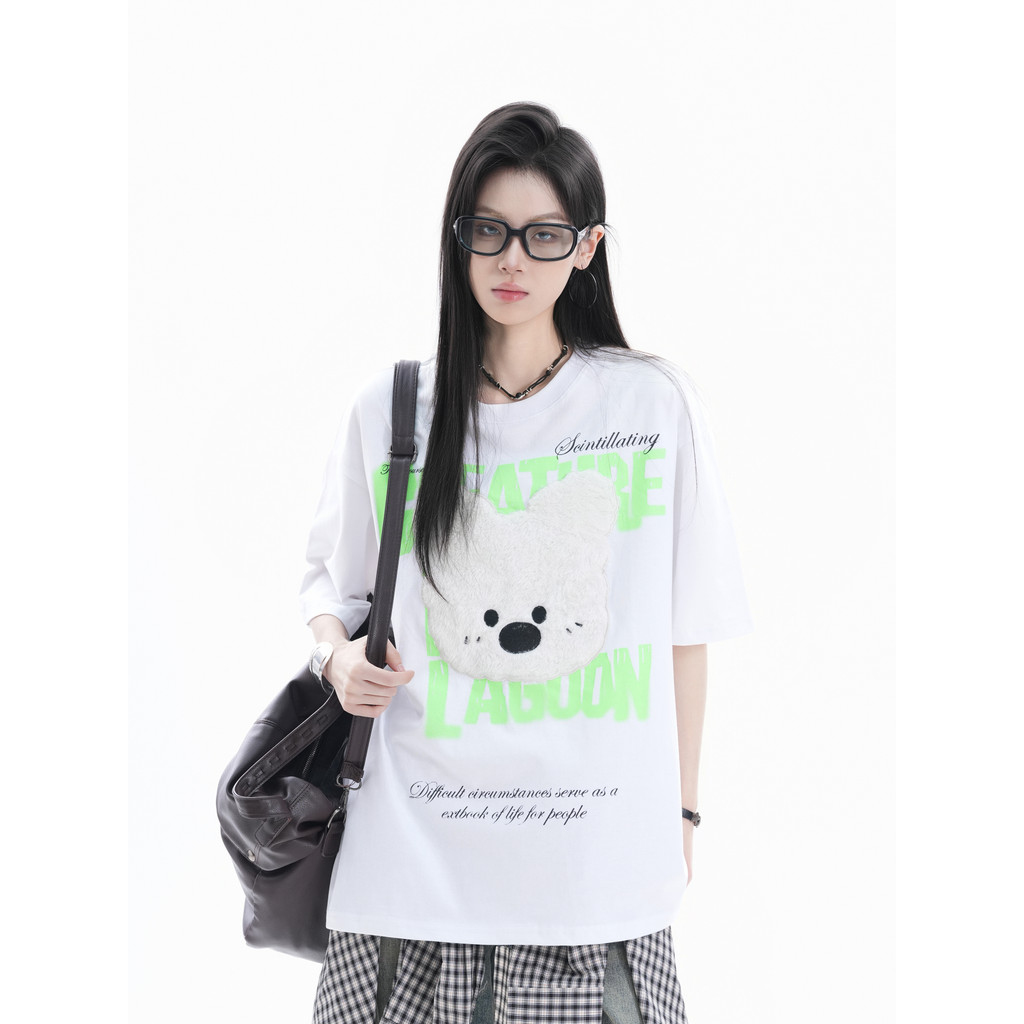 แฟชั่นCute Puffy Puppy Print T-shirt Women Lazy Style