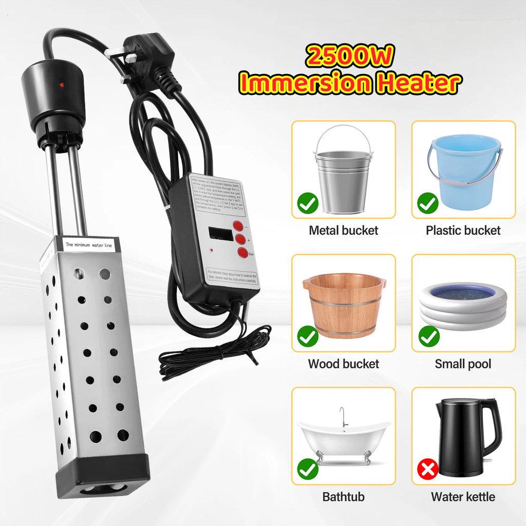 AT 2500W เครื่องทําน้ําอุ่นแบบแช่สําหรับถังอ่างอาบน้ําสระน้ําเป่าลมเครื่องทําความร้อนเร็วปิดอัตโนมัต