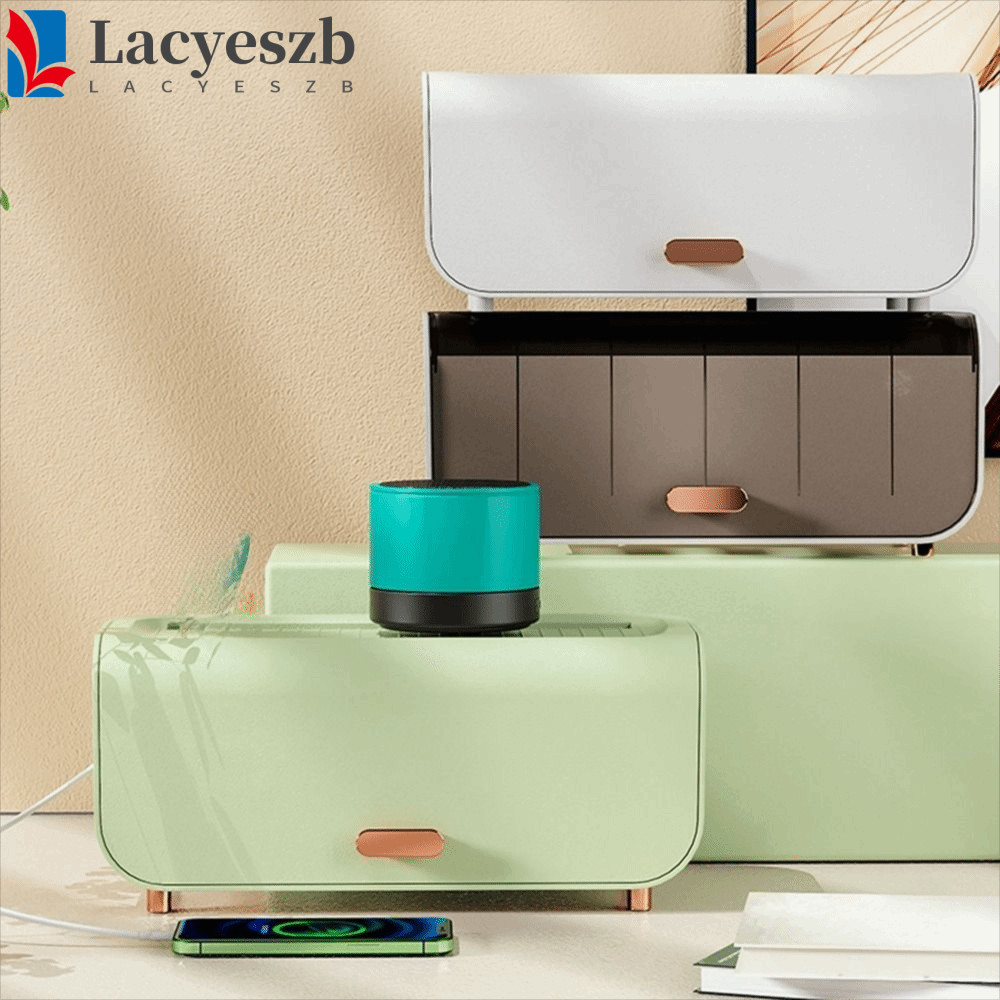 Lacyeszb กล่องเก็บสายไฟ ซ็อกเก็ต ที่ชาร์จ พลาสติก หรูหรา พร้อมฝาปิด กล่องเก็บสายไฟ แบบตั้งโต๊ะ