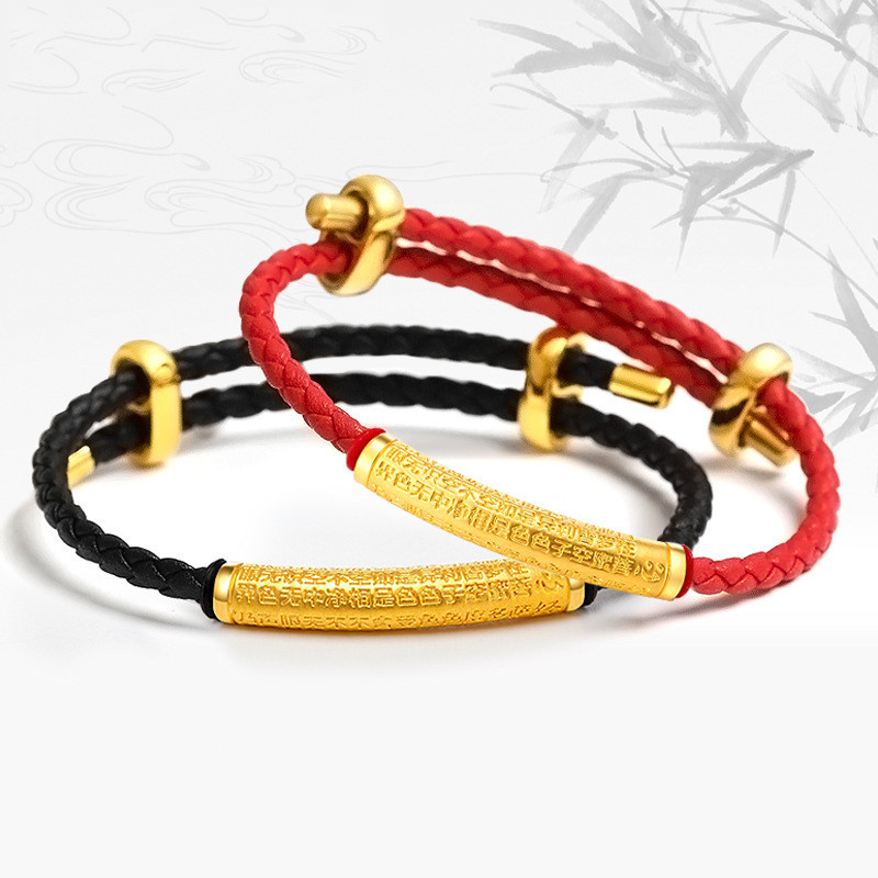 baoluan#Alluvial gold999Heart Sutra Curved Tube Leather Cord for Women diy Couple's bracelet accesso