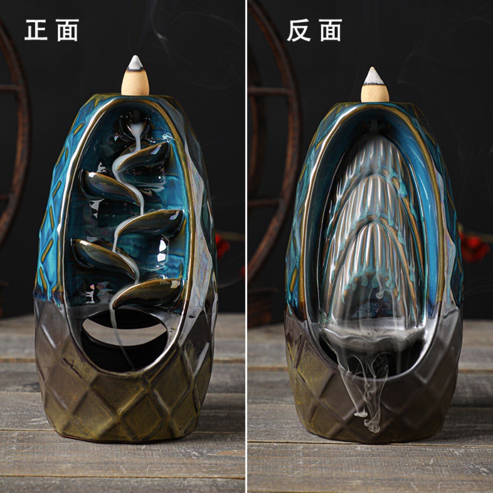 Creative Home เซรามิคซ้ายขวา Fengyuan ไม้จันทน์สองด้าน Backflow ธูป Burner เครื่องประดับ