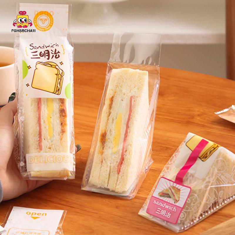 FG 100pcs แซนวิชพลาสติก Paaging โปร่งใสสามเหลี่ยมกระเป๋าสําหรับขนมปัง Butty กระเป๋าตกแต่งวันเกิด Treat HS