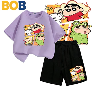 【จัดส่งไทย】2ชิ้น ชุดแฟชั่นเด็ก ชินจัง Shinchan ลายการ์ตูน NASA เสื้อยืดแขนสั้น+กางเกงขาสั้น สำหรับเด็กอายุ 1-14ปี#132