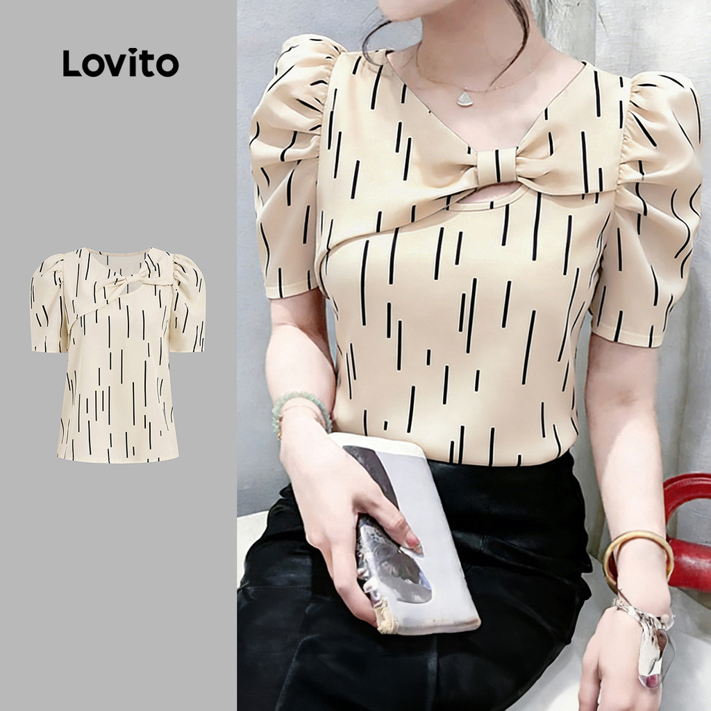 เสื้อลายทางกลวงไม่สมมาตรผู้หญิง-BLB184P2D401
