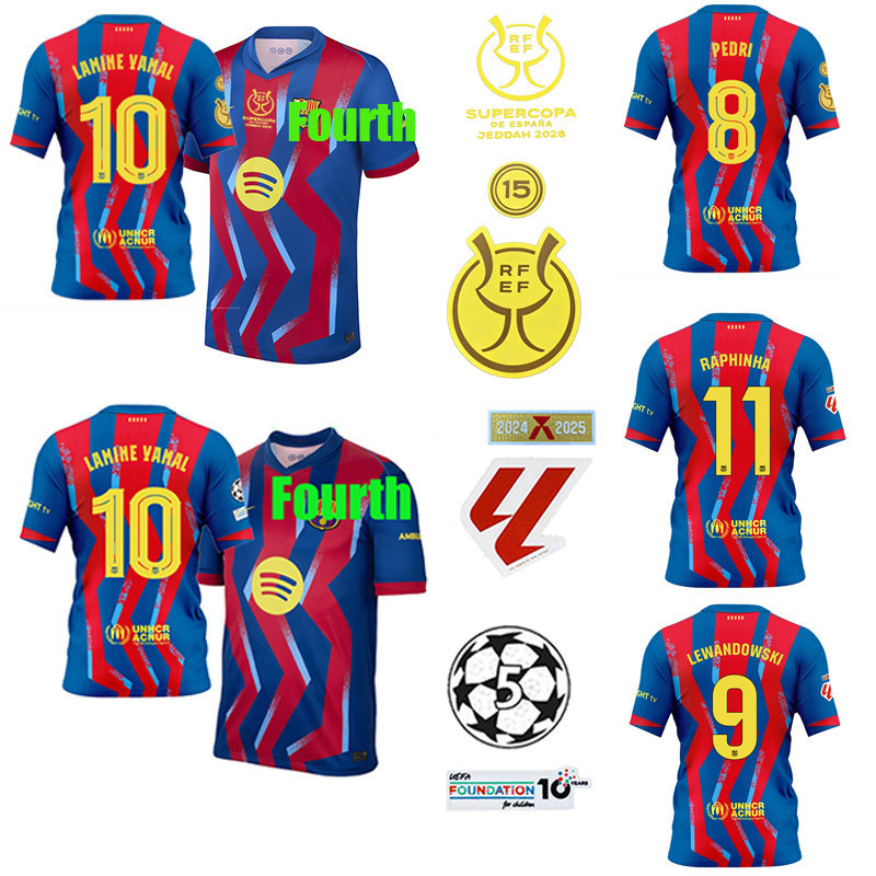 25/26 LAMINE YAMAL ลูกฟุตบอล 25/26 BaRceLonas Fourth jersey GAVI RAPHINHA KOUNDE LEWANDOWSKI เสื้อยื