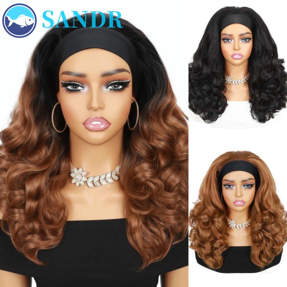 SANDR Yaki Curly Headband Wigs, 16 นิ้วสังเคราะห์ Kinky สีดําแถบคาดศีรษะวิกผม,อุปกรณ์เสริมผม Breatha