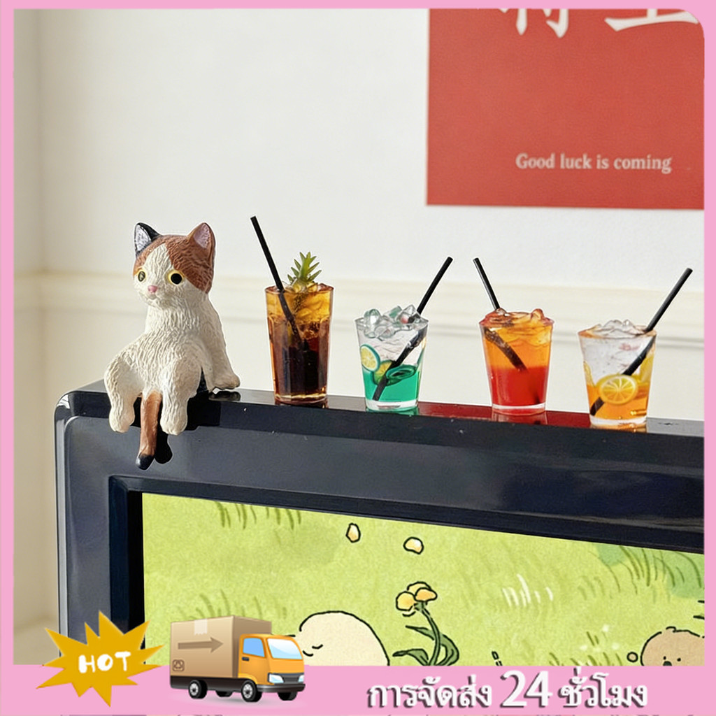 🇹🇭(จัดส่งที่รวดเร็ว) Phim hoạt hình mèo con đồ trang trí máy tính hiển thị trang trí