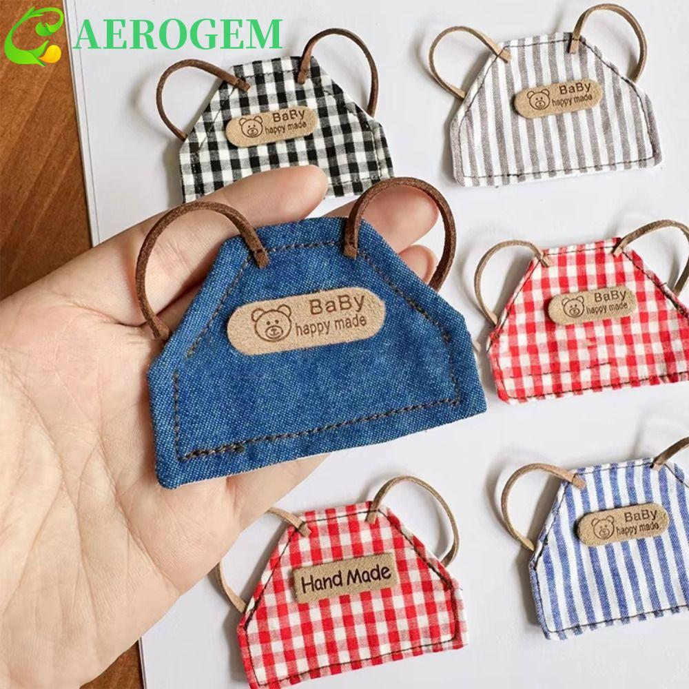 AEROGEM เสื้อผ้าตุ๊กตา, DIY Retro Dress Up ตุ๊กตา Denim ผ้ากันเปื้อน,เด็กลายสก๊อตลาย 10 ซม./15 ซม.ชุ