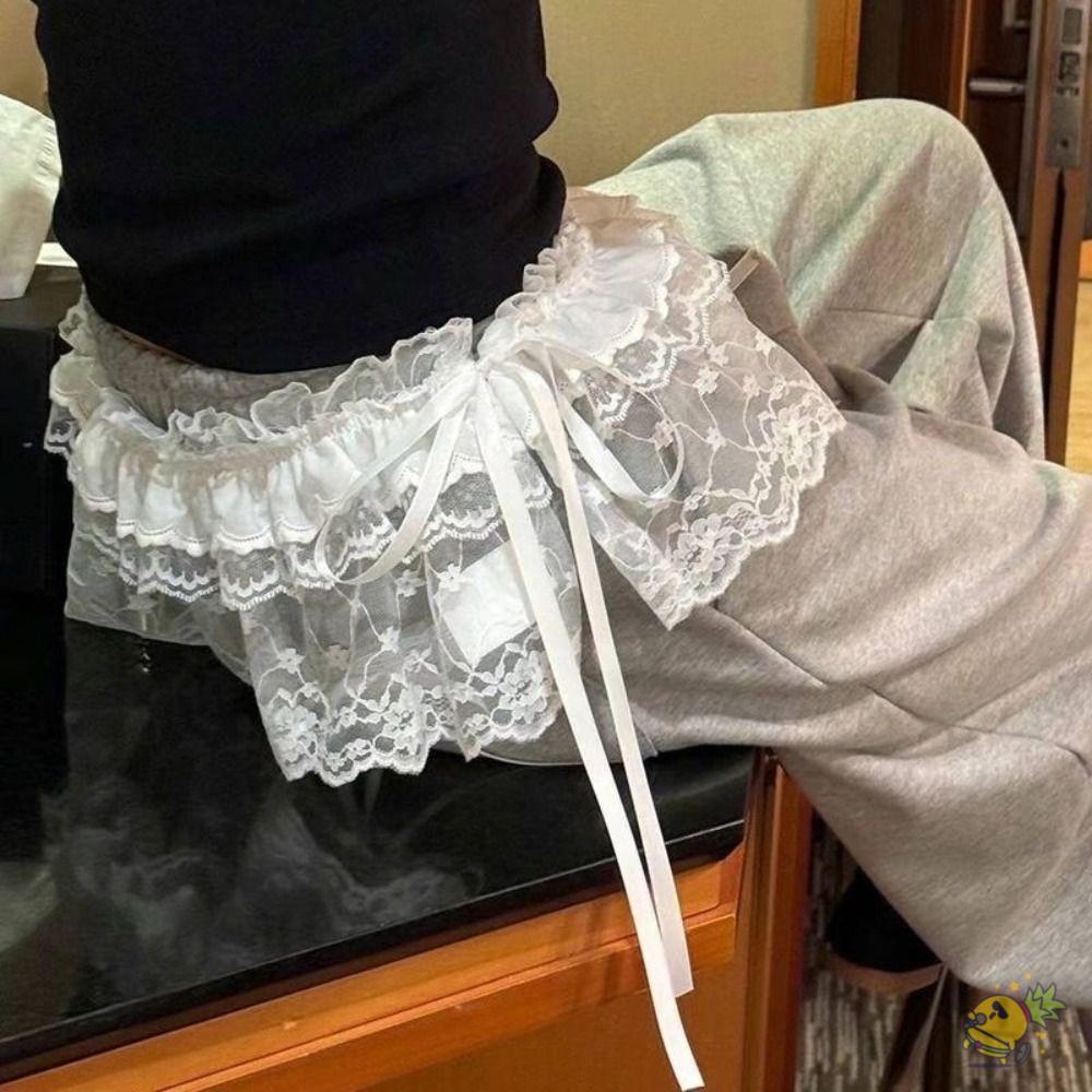 WXDX.TH Lace Up Ruffles กระโปรง, Harajuku Y2K Streetwear ลูกไม้มินิกระโปรง,ปักดอกไม้ดูผ่าน Ruched กร