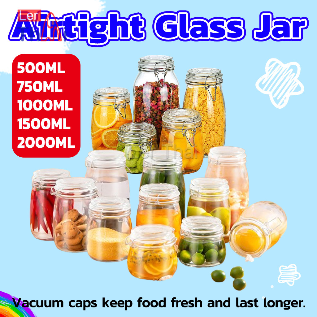 LerThai โหลแก้วมีฝาปิด โหลแก้วสูญญากาศ มีหลายขนาดให้เลือก Glass sealed jar