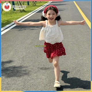 [+ผ้าคลุมศีรษะ] สาวหนูน้อยหมวกแดงหยิบเห็ดสาวน้อยน่ารักเด็กโครเชต์ปักลายจุด กางเกงชั้นใน เด็กสาม @-