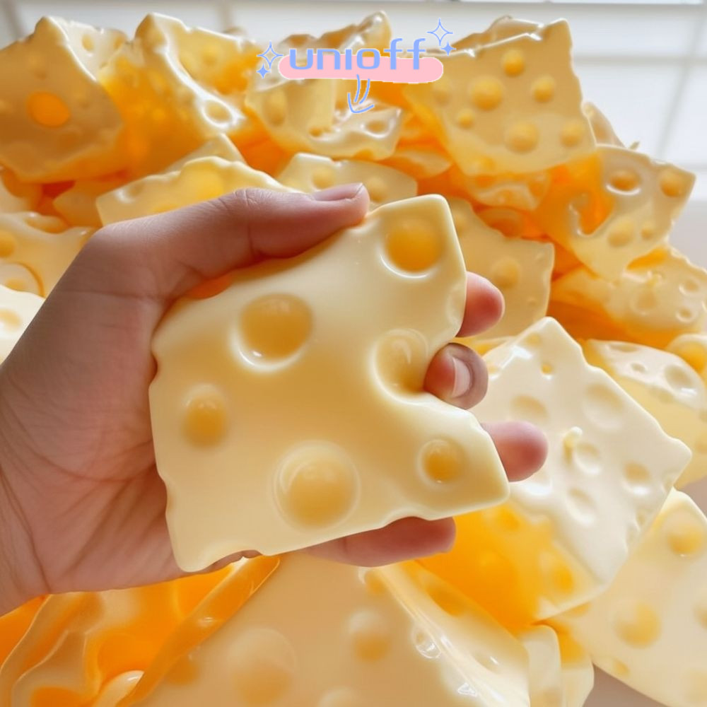 UNIOFF Cheese Squeeze Fidget Toy, Shapeable Non-Bounce Jumbo Cheese Cube Stress Ball, Anti-Stress Sq