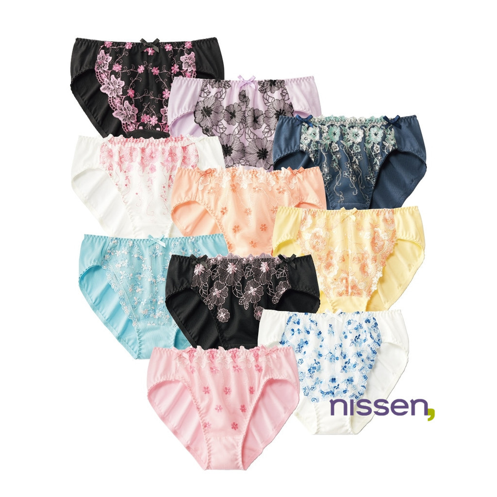 [จัดส่งจากประเทศญี่ปุ่น] Nissen_ กางเกงในผ้าคอตตอน 100% คุณภาพญี่ปุ่นแท้ ระบายอากาศดีเยี่ยม นุ่มสบาย ไม่ระคายเคือง แพ็ค 10 ตัว ลายลูกไม้สวยหวาน ดีไซน์ไม่ซ้ำ ใส่สบายสุดคุ้ม ลดพิเศษ! สำหรับผู้หญิง ผิวแพ้ง่าย