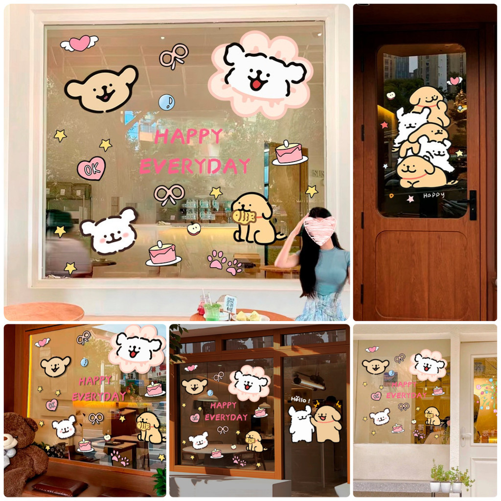 COD สติ๊กเกอร์สูญญากาศ สไตล์การ์ตูน สติกเกอร์แก้ว ลายดอกไม้ ร้านชานม ตกแต่งร้านอาหาร ตกแต่งหน้าต่าง