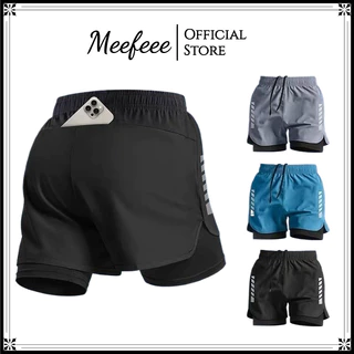 MEFEEE ส่งเร็ว 24ชม M-5xl Unisex 2-in-1 Dir-Fit กางเกงขาสั้นวิ่งกางเกงขาสั้นขี่จักรยานกางเกงกีฬาตาข่ายขาสั้นสองชั้นสีดํา/สีเทา/สีฟ้า