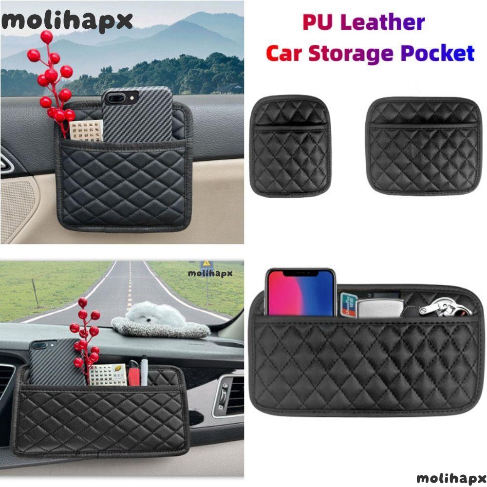 MOLIH กระเป๋าเก็บของในรถ, สีดํา Universal Seat Back Organizer, PU หนังโทรศัพท์ Key Card กระเป๋าเหนียวสําหรับรถยนต์