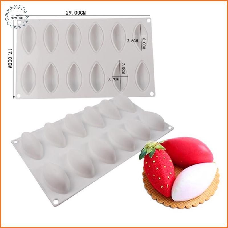 [LS] 12 Cavity Silicone Cake Fondant Mold Form Quynelle Shaped Mould Mousse Cake Tool [PH]