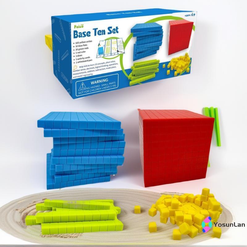 YosunLan] 1 ชุดเด็กคณิตศาสตร์ Plaything Ten Hundred Thousand Blostle Kit คณิตศาสตร์ Blos ฐานพลาสติกของเล่นนับก้อนเกมใหม่