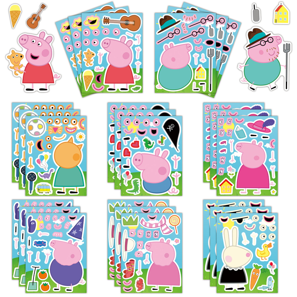 8PCS การ์ตูนสร้างสรรค์ Peppa Pig Dressing สติกเกอร์เด็ก DIY ลูกหมูสีชมพูคู่มือตกแต่งปริศนา