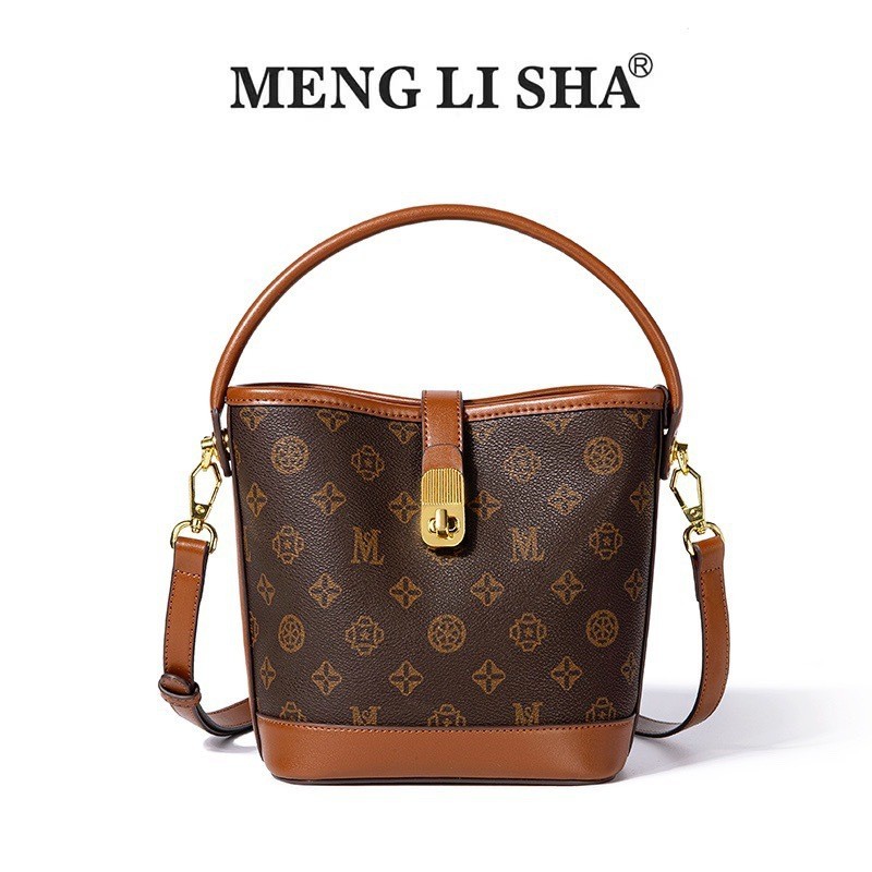 Mengl isha/Mengl isha/Moriisha ตามฤดูกาลสไตล์ใหม่พิมพ์ Letter Bucket กระเป๋าแฟชั่น All-Match Cross-B