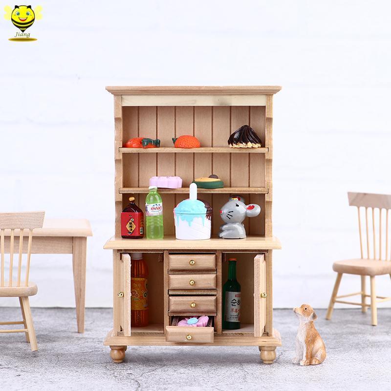 [Jiang] 1:12 Dollhouse Miniature Wood Display Cupboard Shelf Cabinet Decorative Painted TH