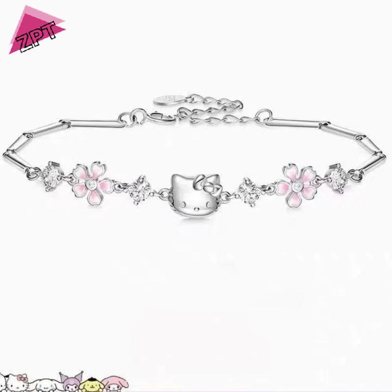 สร้อยข้อมือ Sanrio Hello Kitty ลายเพชรสีชมพูและเชอร์รี่บลอสซอม สร้อยข้อมือแฟชั่นปรับขนาดได้ เป็นของขวัญที่สวยงาม ราคา ถูกที่สุด ดีลบีเคเค แกลเลอรีภาพที่ 9