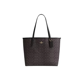 Coach City Tote Bag In Signature Canvas With Gold Hardware Black | ของแท้ ตรวจสอบโดย SASOM